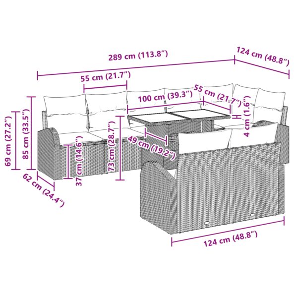vidaXL 9-dielna záhradná sedačka so vankúšmi béžová poly ratan – Obrázok 11