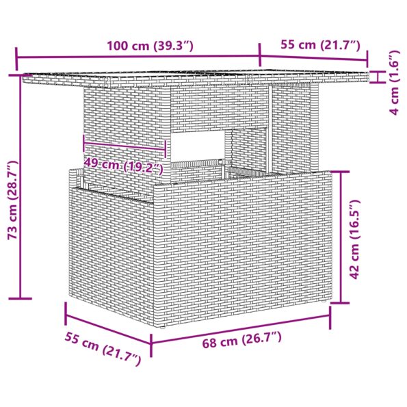 vidaXL 9-dielny záhradný pohovkový set s vankúšmi Hnedý Poly ratan – Obrázok 13