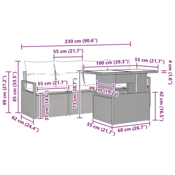 vidaXL 5-dielna záhradná sedacia súprava s vankúšmi béžová poly ratan – Obrázok 10