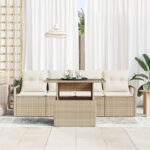 vidaXL 5-dielna záhradná sedacia súprava s vankúšmi béžová poly ratan – Obrázok 3