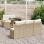 vidaXL 6-dielny záhradný sofa set s vankúšmi béžový polyratan – Obrázok 3