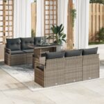 vidaXL 7-dielny záhradný sofa set s vankúšmi sivý poly ratan