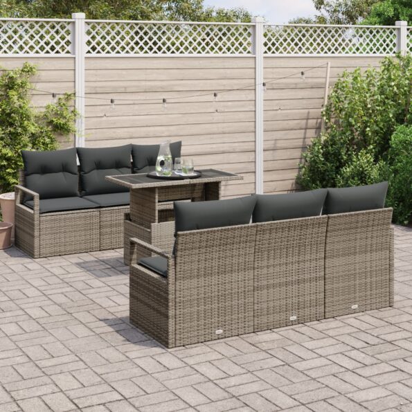 3348745_3.jpg vidaXL 7-dielny záhradný sofa set s vankúšmi sivý poly ratan – Obrázok 3