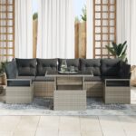 vidaXL Záhradný gauč 8 kusov s vankúšmi Svetlosivý Poly ratan – Obrázok 3