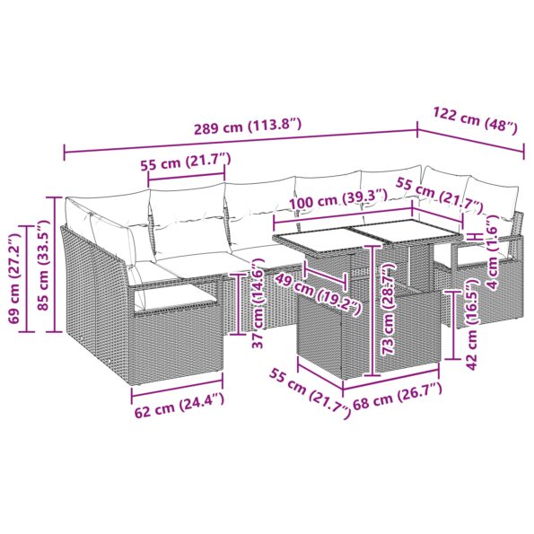 vidaXL 8 kusová záhradná sedačka s vankúšmi čierna poly ratan – Obrázok 11