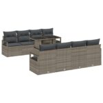vidaXL 9-dielny zágardený sofa set s vankúšmi Šedý Poly ratan – Obrázok 2