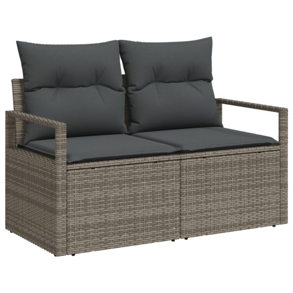 vidaXL 9-dielny zágardený sofa set s vankúšmi Šedý Poly ratan – Obrázok 4