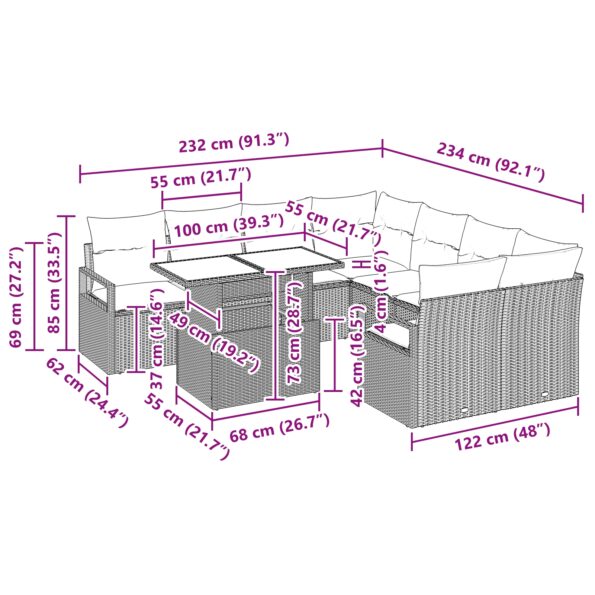 vidaXL 9-dielny záhradný pohovkový set s vankúšmi Čierna Poly ratan – Obrázok 11