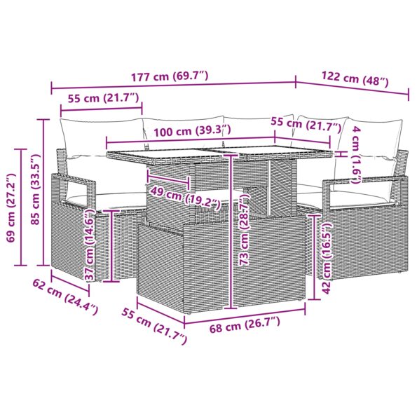 vidaXL 5-dielna súprava s vankúšmi, béžový poly ratan – Obrázok 11