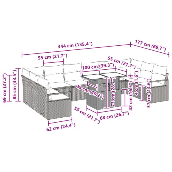 vidaXL 11-dielna súprava záhradných pohoviek s vankúšmi Čierny Poly Ratan – Obrázok 11