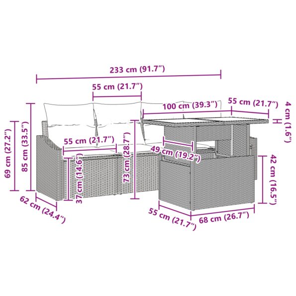 3348905_10.jpg vidaXL 5-dielny záhradný pohovkový set s vankúšmi Sivý Poly Ratan – Obrázok 10