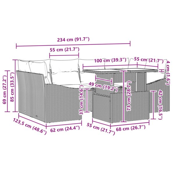 vidaXL 7-dielny záhradný gaučový set s vankúšmi svetlosivého poly ratanu – Obrázok 11
