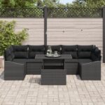 vidaXL 8-dielna záhradná pohovka so vankúšmi Čierna Poly Ratan – Obrázok 3