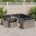 vidaXL 9-dielny súbor záhradných pohoviek s vankúšmi šedý poly ratan – Obrázok 3