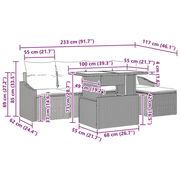 vidaXL 6-dielna súprava záhradných pohoviek s vankúšmi svetlo šedý poly ratan – Obrázok 11