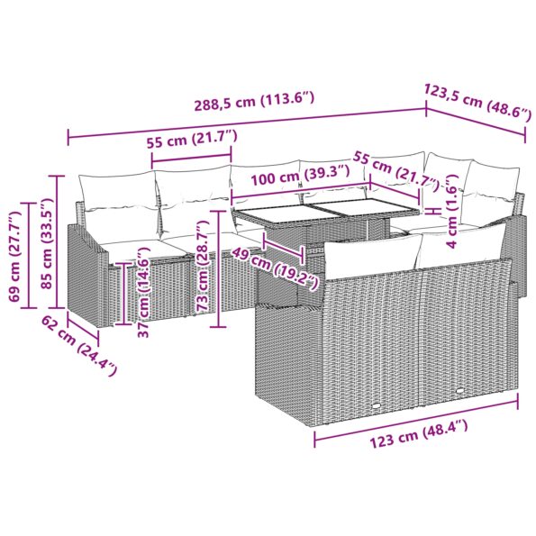 vidaXL 9-dielna záhradná súprava pohoviek s vankúšmi šedý poly ratan – Obrázok 11