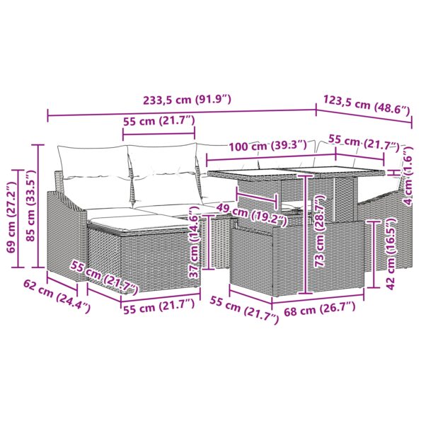 vidaXL 7-dielny záhradný gaučový set s vankúšmi čierny poly ratan – Obrázok 12