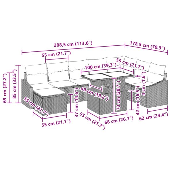 3349054_12.jpg vidaXL 9-dielna súprava záhradných pohoviek s vankúšmi hnedý poly ratan – Obrázok 12