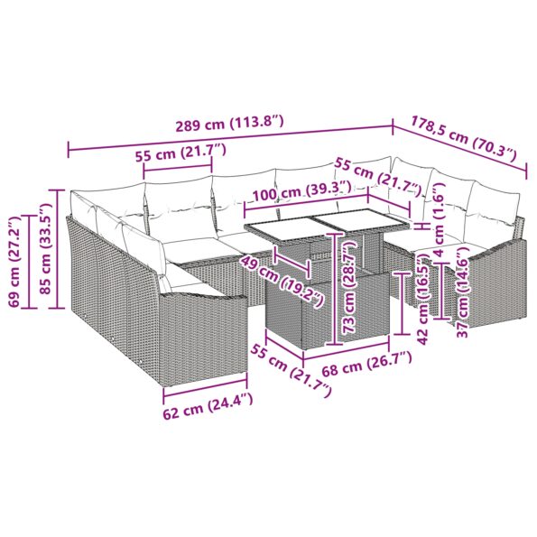 vidaXL 10-dielna súprava záhradného gauča s vankúšmi béžová Poly ratan – Obrázok 11