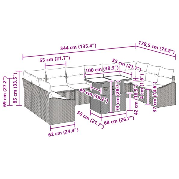 vidaXL 11-dielna záhradná pohovka so vankúšmi šedý poly ratan – Obrázok 11