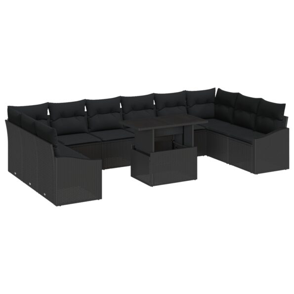 3349079_2.jpg vidaXL 11-dielny záhradný gaučový set s vankúšmi čierny poly ratan – Obrázok 2