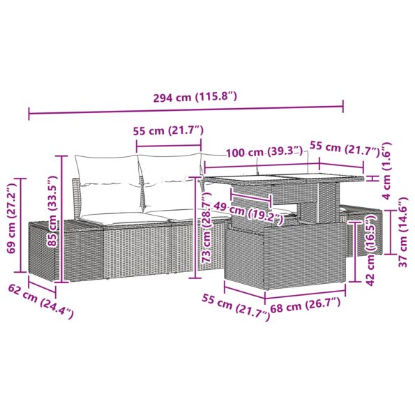 3349089_10.jpg vidaXL 5-dielny záhradný sedací set s vankúšmi čierny poly ratan – Obrázok 10