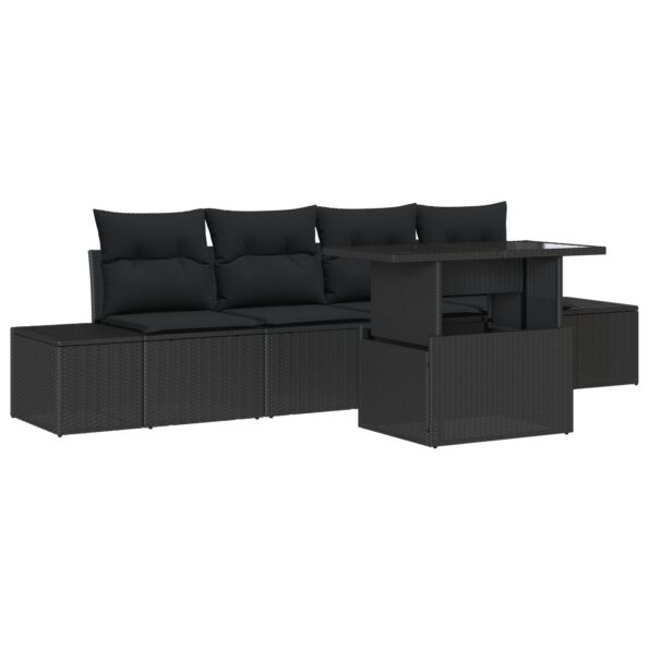 3349089_2.jpg vidaXL 5-dielny záhradný sedací set s vankúšmi čierny poly ratan – Obrázok 2