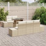 vidaXL 6 kusová záhradná sedacia súprava s vankúšmi Béžový poly ratan – Obrázok 3