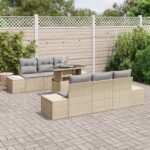 vidaXL 7-dielna záhradná sedačka s vankúšmi Béžový poly ratan – Obrázok 3