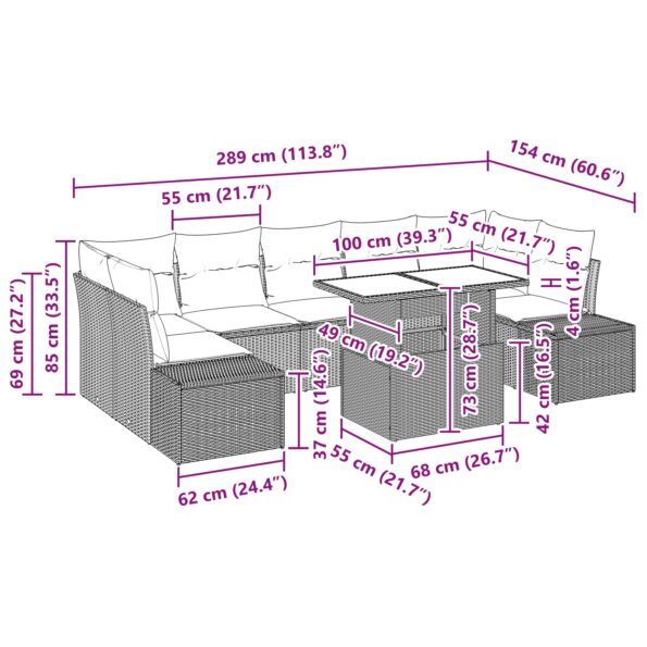 vidaXL 8-dielna záhradná sedačka s vankúšmi sivý poly ratan – Obrázok 11