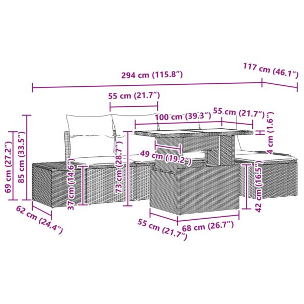 vidaXL 6-dielna záhradná pohovka s vankúšmi - čierna poly ratan – Obrázok 11