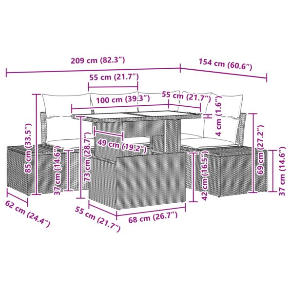 vidaXL 5-dielna záhradná sedačková súprava s vankúšmi šedá poly ratan – Obrázok 11