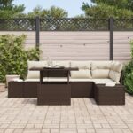 vidaXL 6-dielna záhradná súprava sedačiek s vankúšmi hnedá poly ratan – Obrázok 3