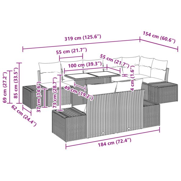 vidaXL Záhradný pohovkový set Set 9 Svetlo šedý Ratan – Obrázok 11