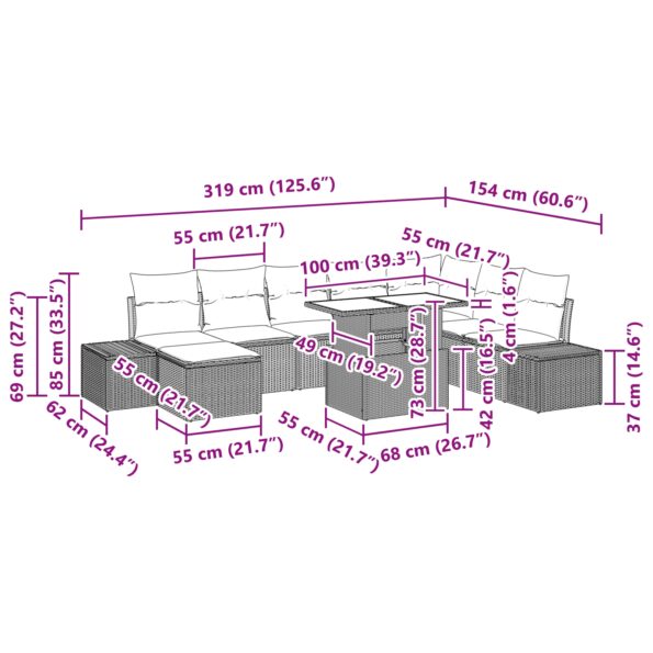 vidaXL záhradný gauč Sada 9 Béžový Poly ratan Záhradný rohový gauč – Obrázok 12