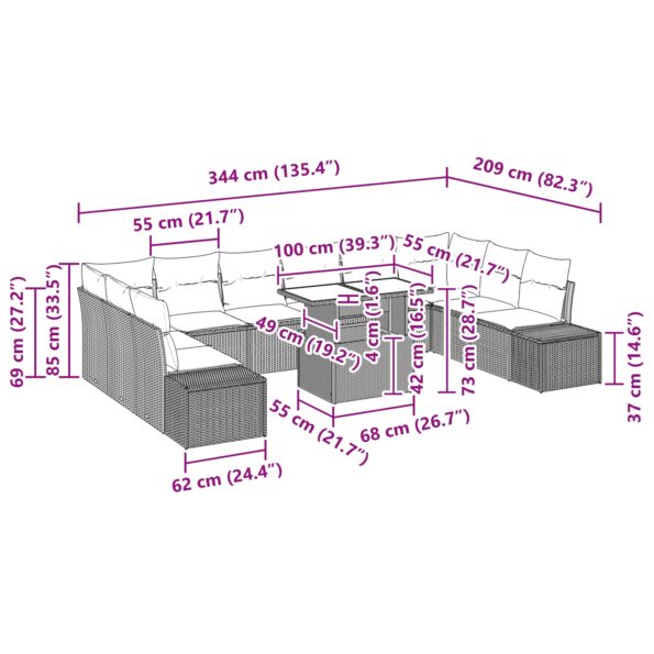 vidaXL Záhradný pohovkový set 11-dielny Čierny Polyetylénový ratan – Obrázok 11