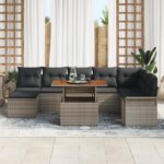 vidaXL Záhradná súprava sedačiek Sada 9 Sivá Ratan – Obrázok 3