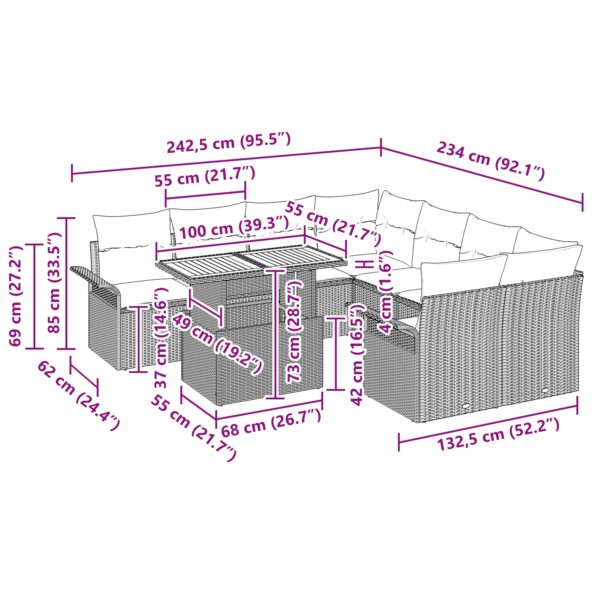 vidaXL Záhradná súprava sedačiek  Set 11 kusov Šedá, Čierna – Obrázok 11