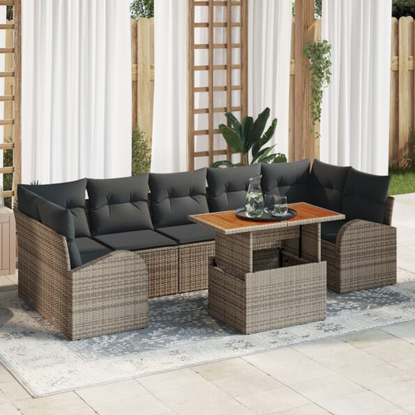 3349551_1.jpg vidaXL Záhradný gauč set Set 8 Sivá, Hnedá Ratan, Polyester, Sklo – Obrázok 1