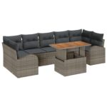 vidaXL Záhradný gauč set Set 8 Sivá, Hnedá Ratan, Polyester, Sklo – Obrázok 2