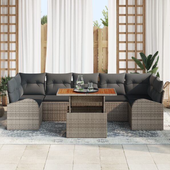 3349551_3.jpg vidaXL Záhradný gauč set Set 8 Sivá, Hnedá Ratan, Polyester, Sklo – Obrázok 3