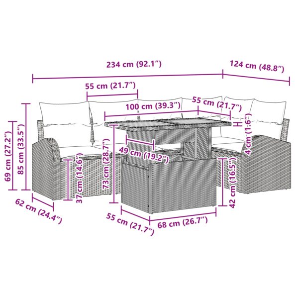 vidaXL Záhradný pohovkový set Set 6 Sivá Poly ratan, Oceľ, Polyester – Obrázok 11