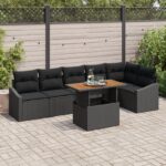 vidaXL Záhradná pohovka Sada 7 Čierna Ratan