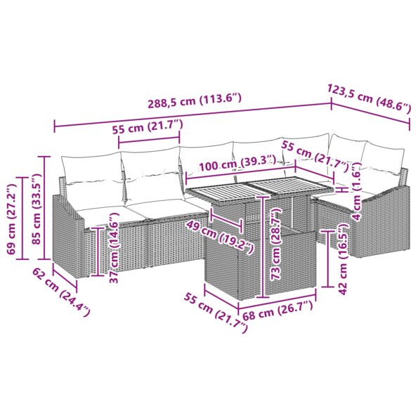vidaXL Záhradná pohovka Sada 7 Čierna Ratan – Obrázok 11