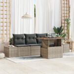 vidaXL Záhradná pohovka 5-dielna súprava Šedá, Hnedá (Ratan)