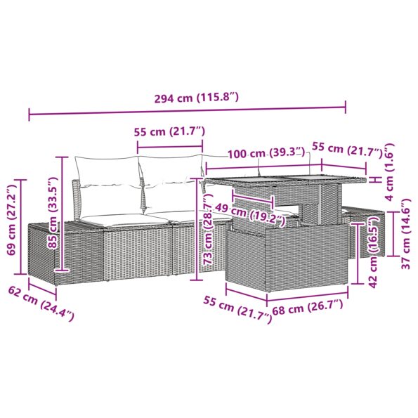 vidaXL Záhradná pohovka Set 5 Béžová Ratan Záhradný jedálenský set – Obrázok 10