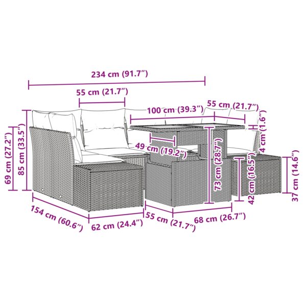 vidaXL Záhradná pohovka súprava Sada 7 Čierna Poly ratan – Obrázok 11