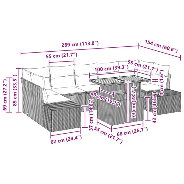 vidaXL Záhradný sofa set Set 8 Prírodná béžová, sivá – Obrázok 11