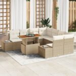 vidaXL Záhradný jedálenský set s vankúšom 9 pcs Béžová a krémová