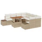 vidaXL Záhradný jedálenský set s vankúšom 9 pcs Béžová a krémová – Obrázok 2